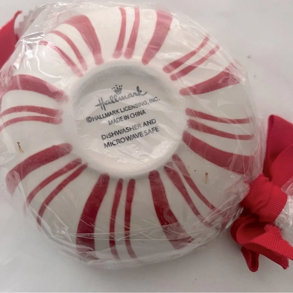 Hallmark Peppermint Dip Bowl with Spreader NWT Microwave Dishwasher Safe
